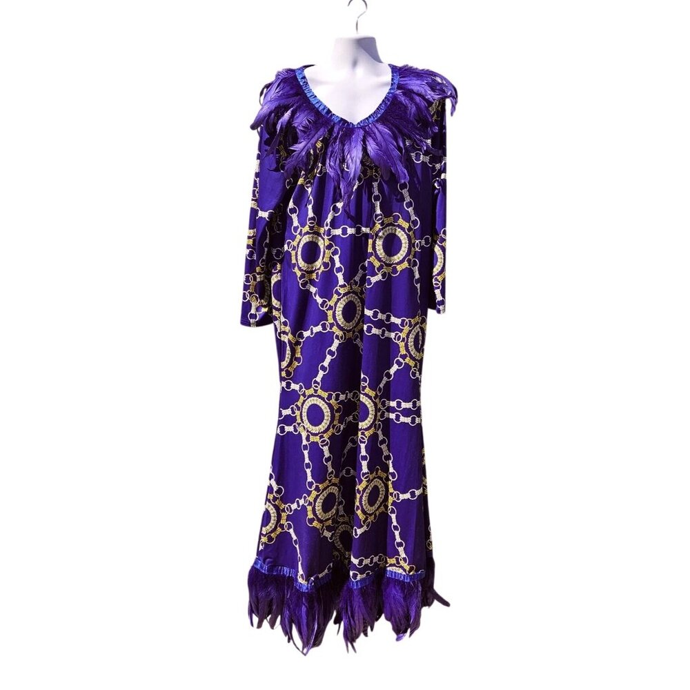 Purple Feather Maxi Drag Gown Chain Print 4XL Tall Mardi Gras Mens XL - 2X Tall - Picture 14 of 14